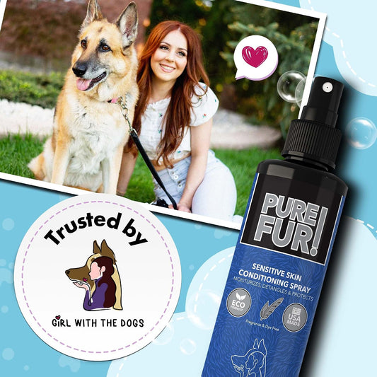Girl With The Dogs Pure Fur unscented pet leave in detangler spray bottle packaging
