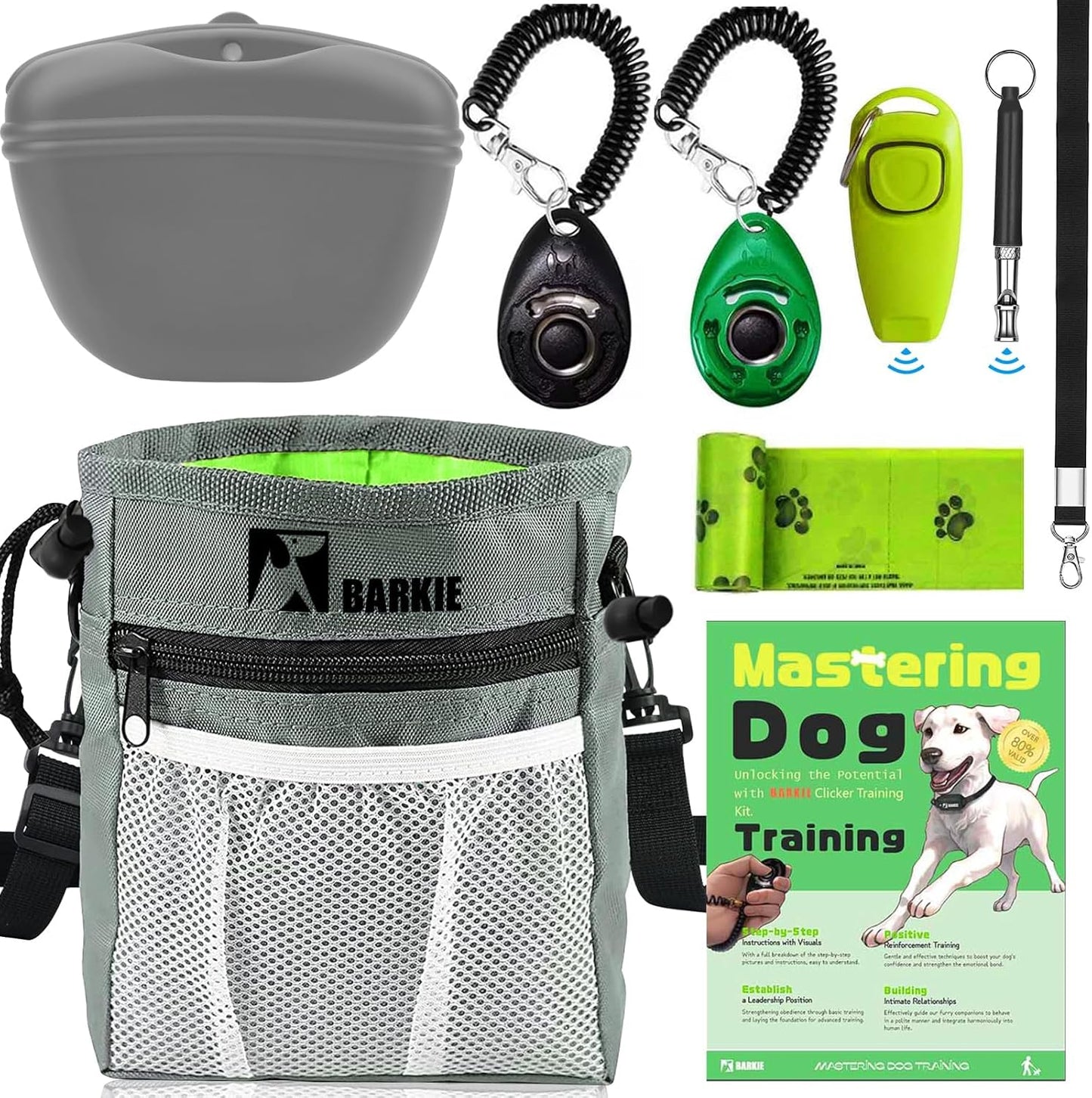 Built in dog waste bag dispenser pocket on the black training fanny pack.