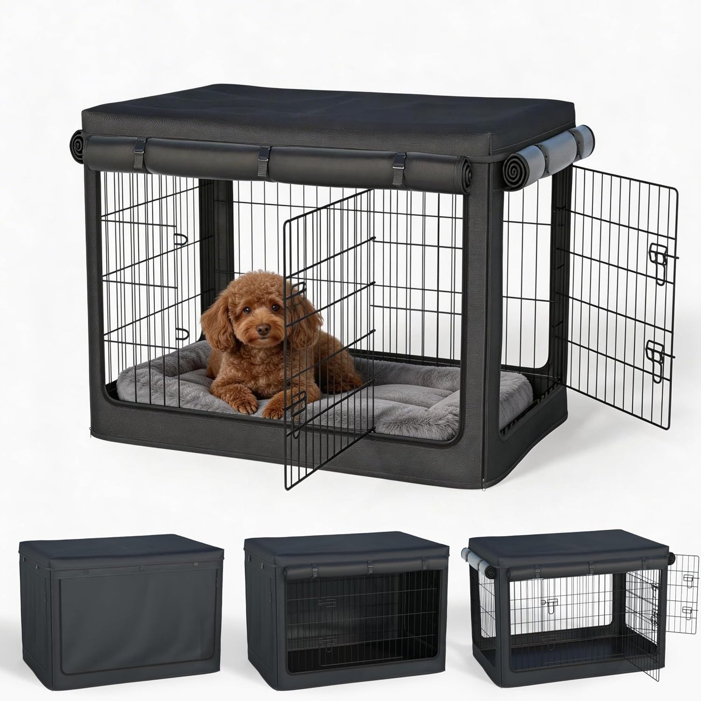 48 Inch Dog Crate Cover,1680D Heavy Duty Waterproof Oxford Kennel Cover with Detachable Top & Breathable Mesh for Large Dogs, Universal Fit for Wire Crates (Black, Cover Only) - Image 11