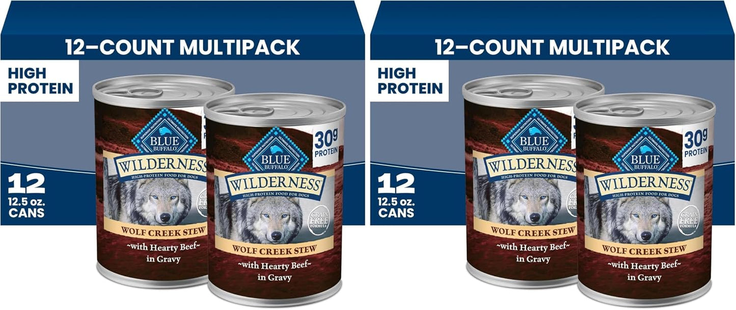 Blue Buffalo Wilderness Wolf Creek Stew with Hearty Beef in Gravy Adult Wet Dog Food, High-Protein & Grain-Free Recipe, 30g Protein, Made with Natural Ingredients, 12.5-oz. Cans (12 Count) - Image 15