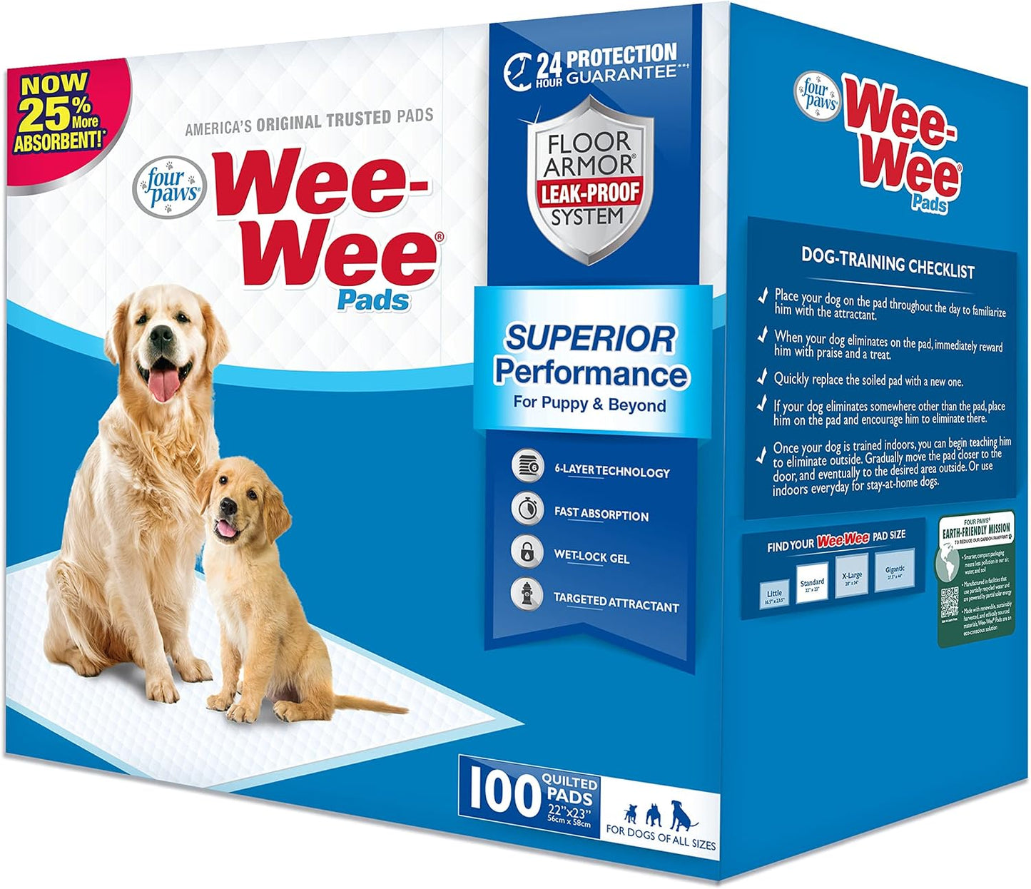 Four Paws Wee-Wee Superior Performance Unscented Pee Pads for Dogs & Puppies, Quilted Leak-Proof Dog Housebreaking Potty Training Floor Protection, 22" x 23", 100 Count - Image 11