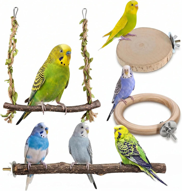 4-in-1 Bird Perches for Cage, Natural Wood Stands for Small Parrots - Image 1