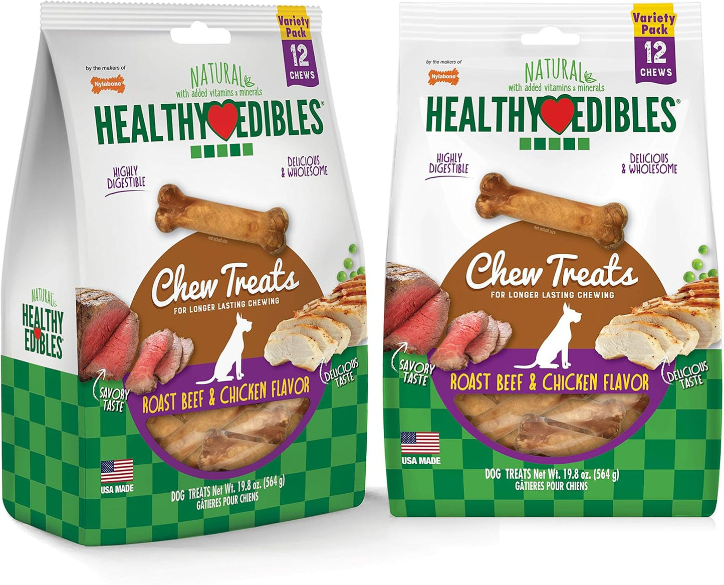 Nylabone Healthy Edibles Natural Dog Chews, Long Lasting Bones for Dogs, Roast Beef, Chicken & Bacon Flavor Dog Treats, Small (3 Count) - Image 15