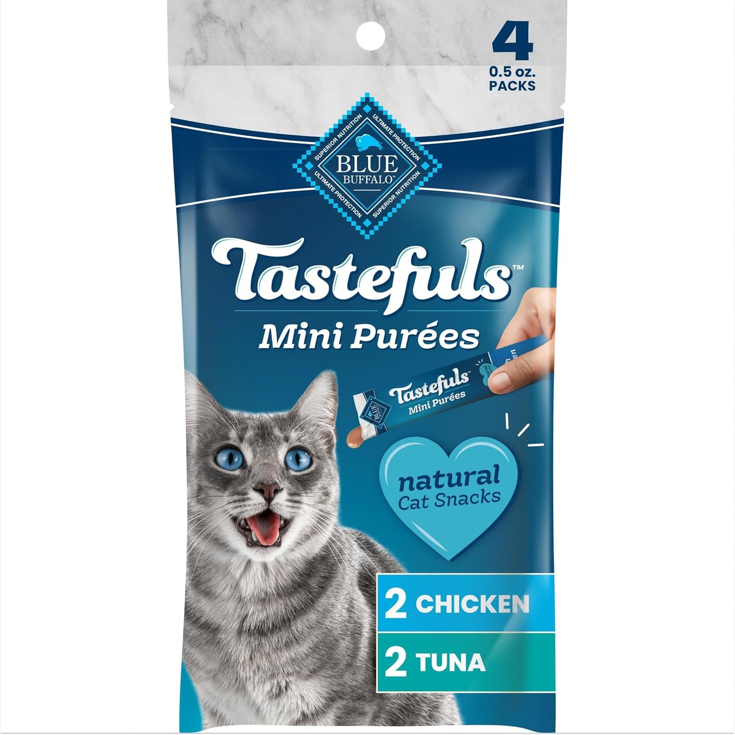 Blue Buffalo Tastefuls Mini Pures Natural Cat Treats, Chicken, Tuna, Salmon Variety Pack, 0.5 oz. Single Servings, 24-Count - Image 13