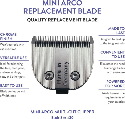 Wahl Number 30 fine cut silver detachable pet groomer blade close up