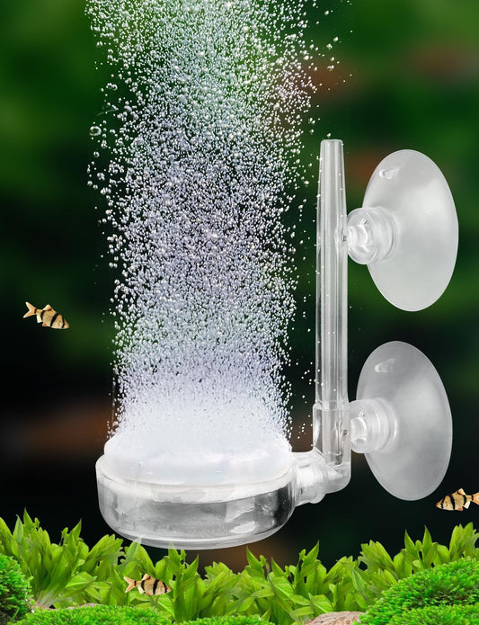Upettools 1.4 inch fish tank bubble stone creating a dense curtain of tiny bubbles.