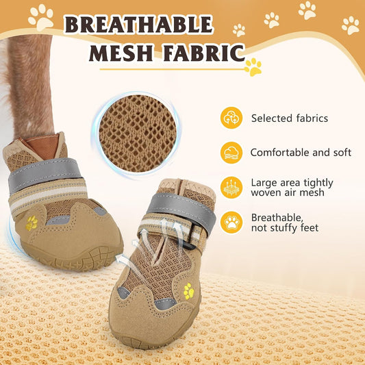 Fishoaky dog boots with reflective straps for night safety