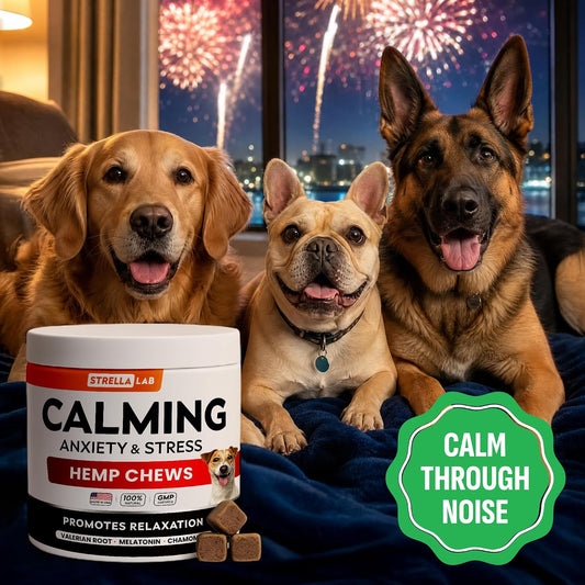 StrellaLab dog anxiety relief hemp treats bacon flavor