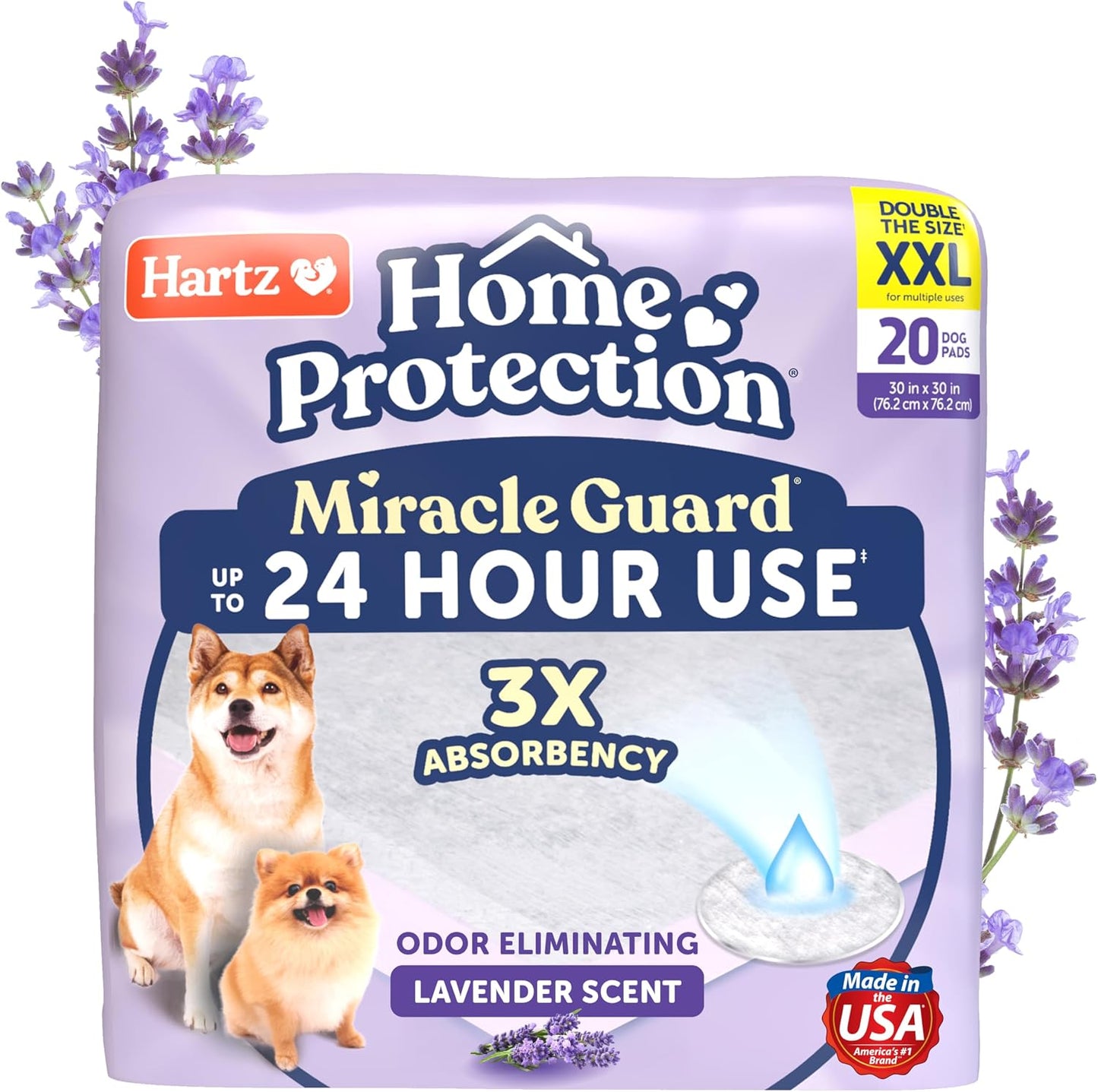 Hartz Miracle Guard Dog and Puppy Dog Pads Max Absorbency 24 Hour Use Odor Eliminating Lavender Scented No Leaks, Regular Size 25 Count - Image 15