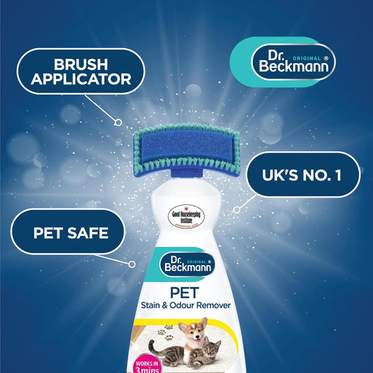 Dr. Beckmann pet cleaner showing 2-in-1 applicator brush head
