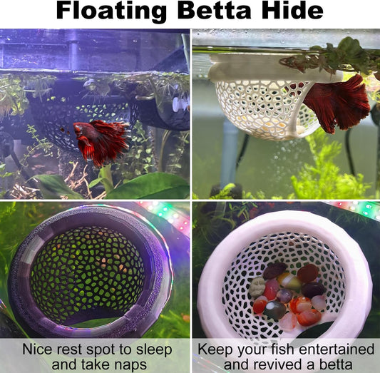 Integrated betta feeding ring preventing food wastage in fish tanks.