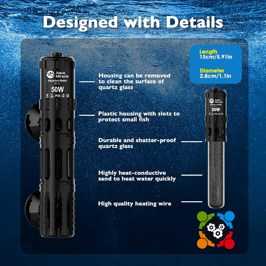 AquaMiracle 50W fish tank heater with protective housing