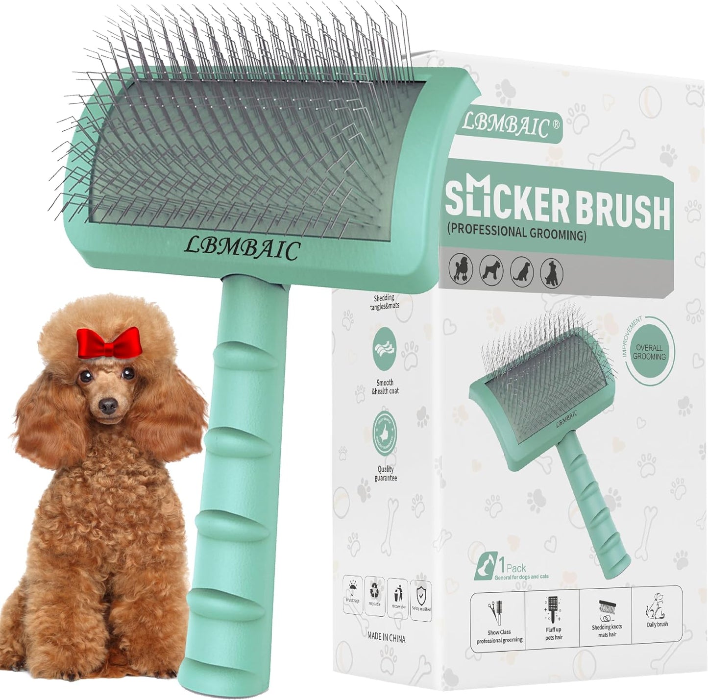 Slicker Brush for Poodles and Goldendoodles - Curved Brush for Thick, Fluffy, Shedding Fur on Dogs and Cats - Soft, Gentle Pins for Grooming (Blue) - Image 13