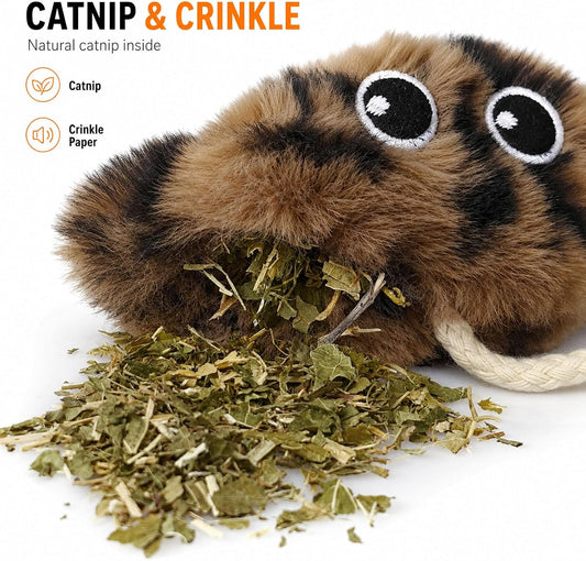 URMYONLY hanging cat toy three pack showing the plush mouse and bird accessories.