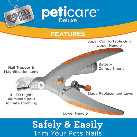 Close up of Peticare nail clipper LED light and blade