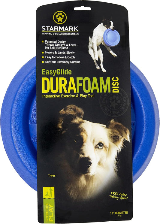 Dog catching Starmark Easy Glide DuraFoam disc in a park