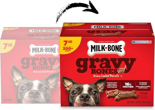 Milk-Bone gravy coated crunchy dog biscuits package layout