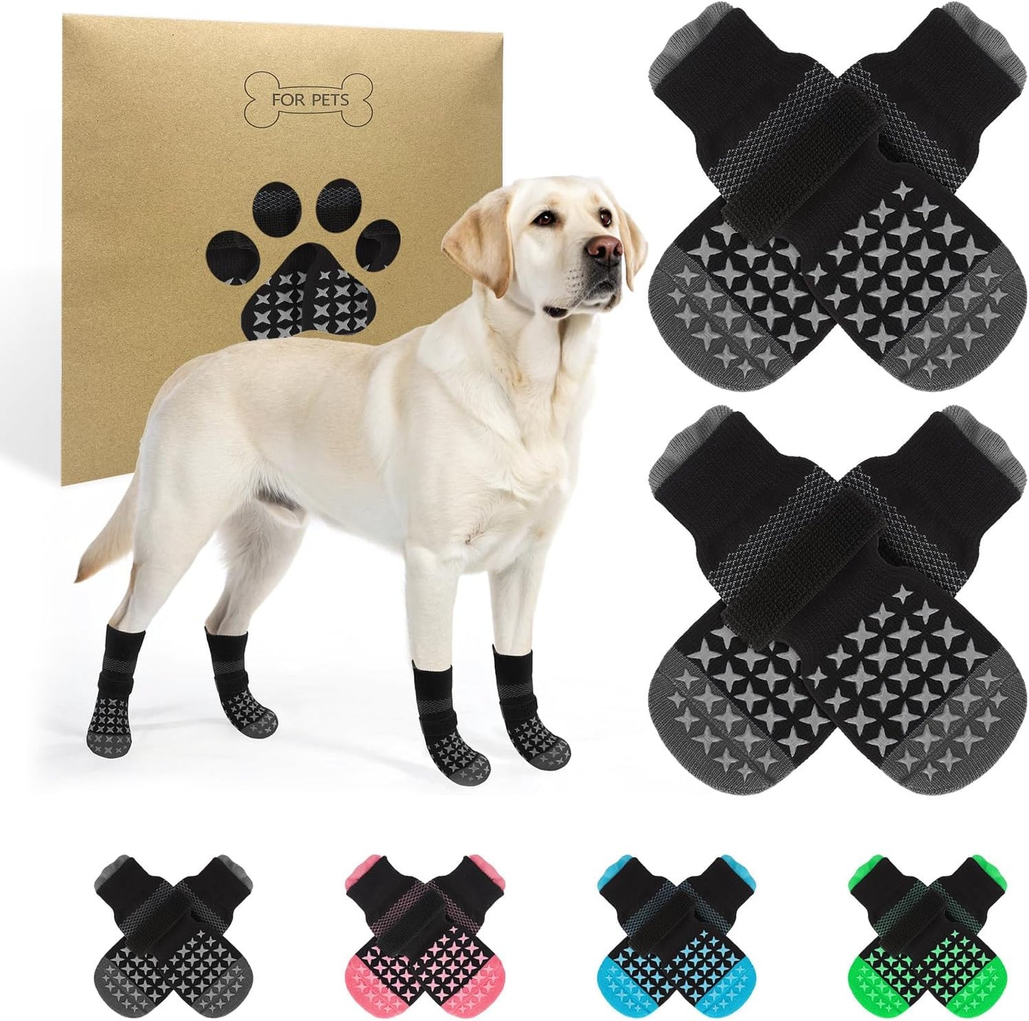 SCENEREAL Anti Slip Dog Socks to Prevent Licking Paws, Dog Booties & Paw Protectors for Hot Pavement Hardwood Floors, Traction Control for Small Medium Large Senior Dogs, Pink M - Image 15