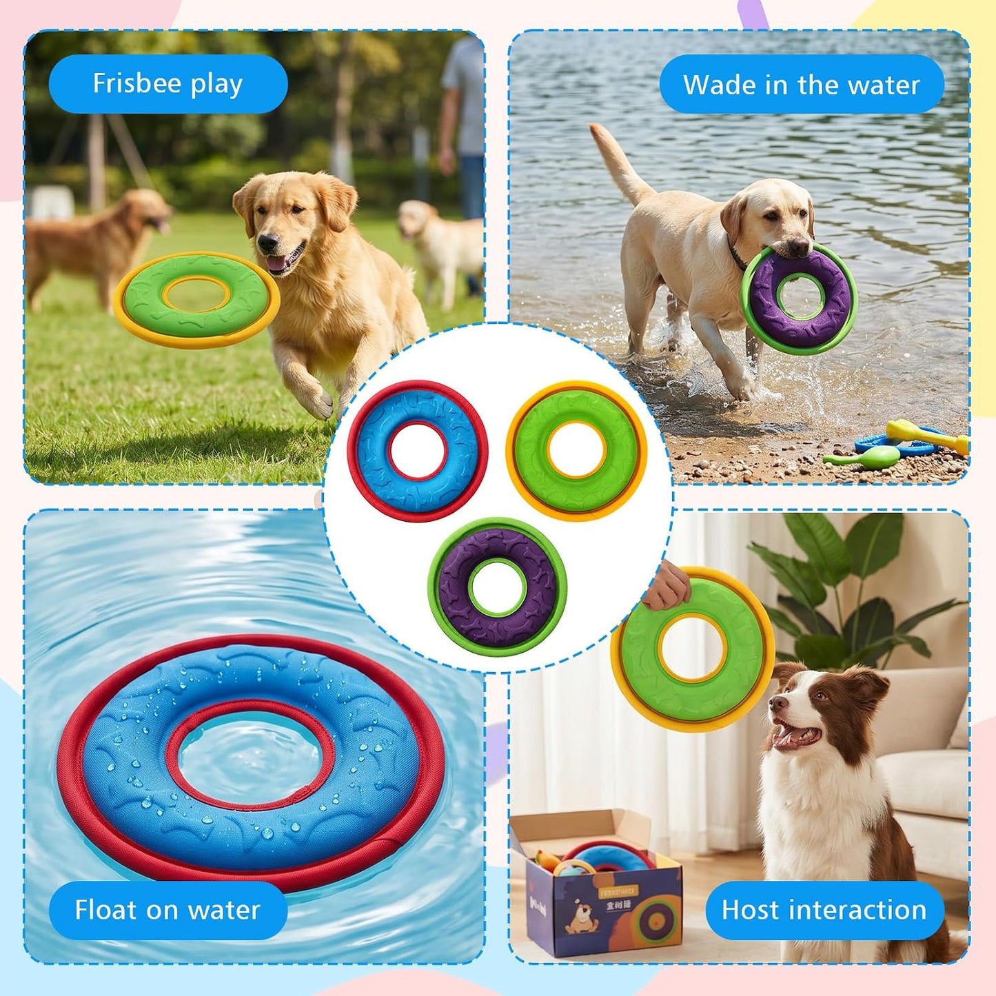 Assorted colors of 9.05 inch dog flying discs