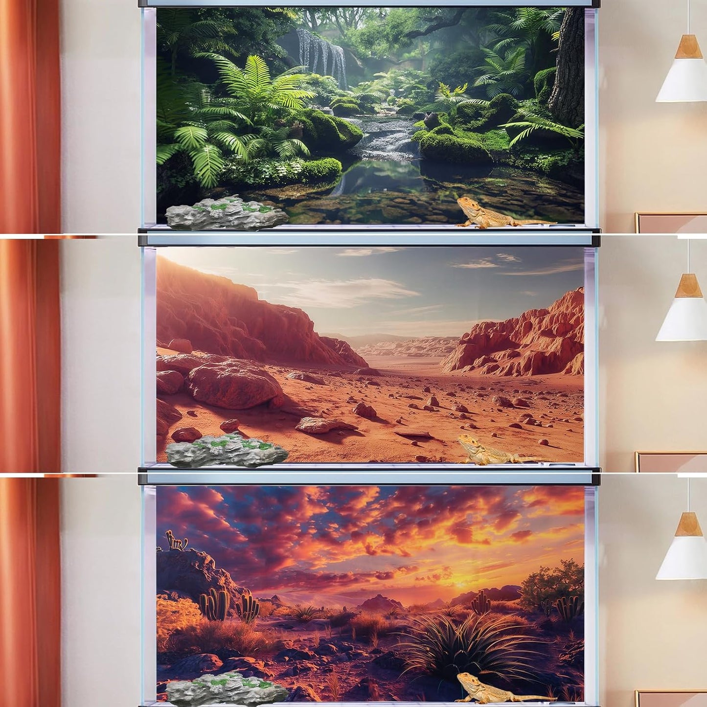 COMSUN fade resistant polyester background sheets for domestic terrariums.