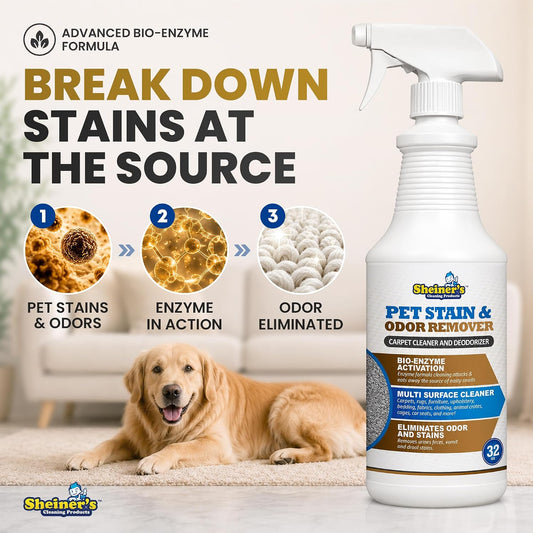 Sheiner's bio-enzyme spray bottle for pet messes on carpets
