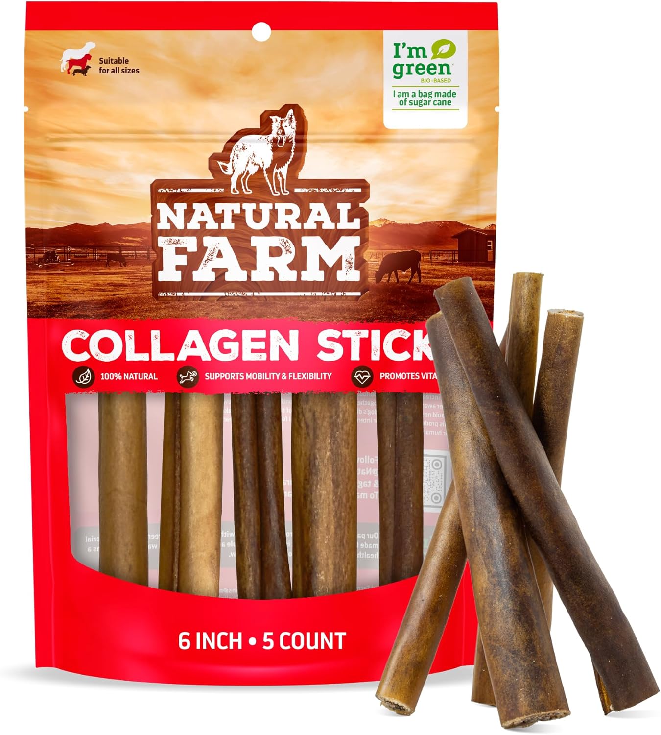 Natural Farm Collagen Sticks for Dogs (6 Inch, 25 Pack), Odor-Free Long Lasting Chews & Rawhide Alternative - 95% Collagen, Low Fat, High Protein - Best Dental Dog Treats - Medium & Large Dogs - Image 14