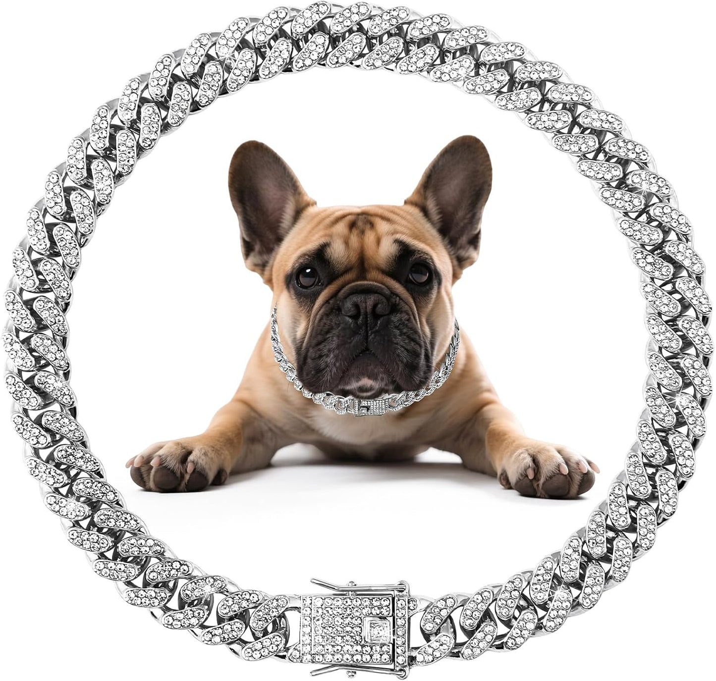 Dog Necklace Metal Cuban Link Dog Collar Gold Crystal Chain Collar with Design Secure Buckle Pet Collar Jewelry Accessories for Small Medium Large Dogs Cats(8inch) - Image 10