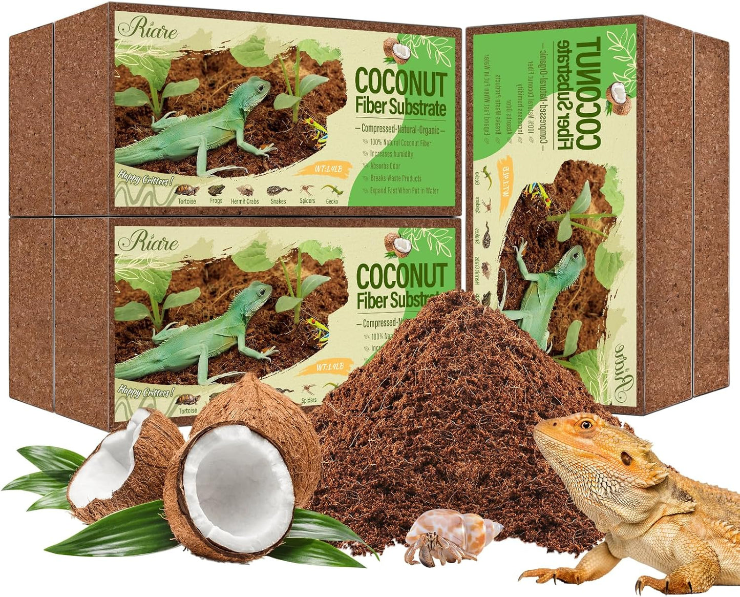 Riare 2 Pack Natural Coconut Fiber Substrate for Reptile- Premium Compressed Coconut Husk Terrarium Bedding for Reptile, Tortoise, Frogs, Snakes Hermit Crabs, Burrowing Animals - Image 13
