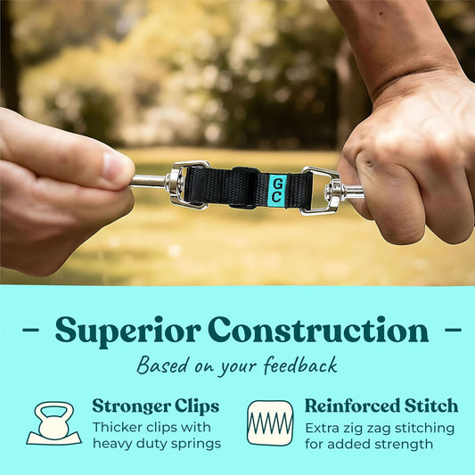 Gentle Creatures backup clip connecting a dog prong collar to a harness safely