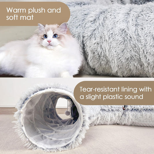 Baseola peekaboo cat cave with kitten playing with the hanging fluffy ball at entrance