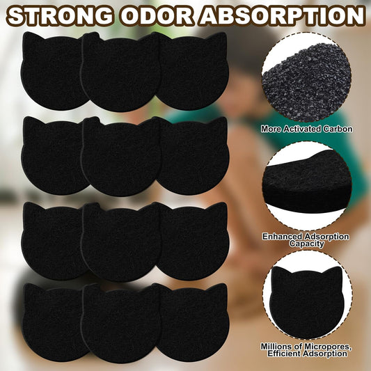 Universal stick on carbon replacement pads for premium pet odor control inside hooded litter trays