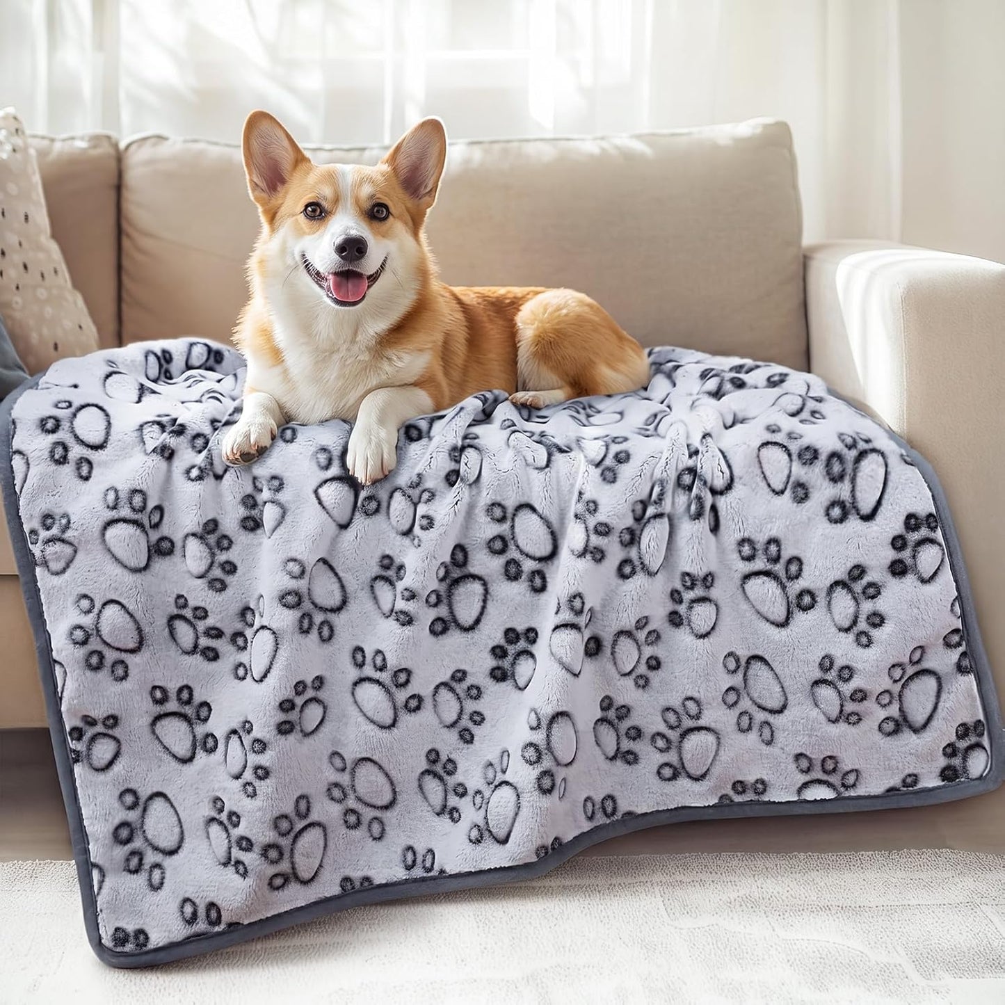 Luciphia Premium Soft Dog Blanket for Small Medium Large Dogs Washable 300GSM Fluffy Warm Fleece Puppy Cat Paw Print Pet Flannel Grey Paw M(30"x20") - Image 10