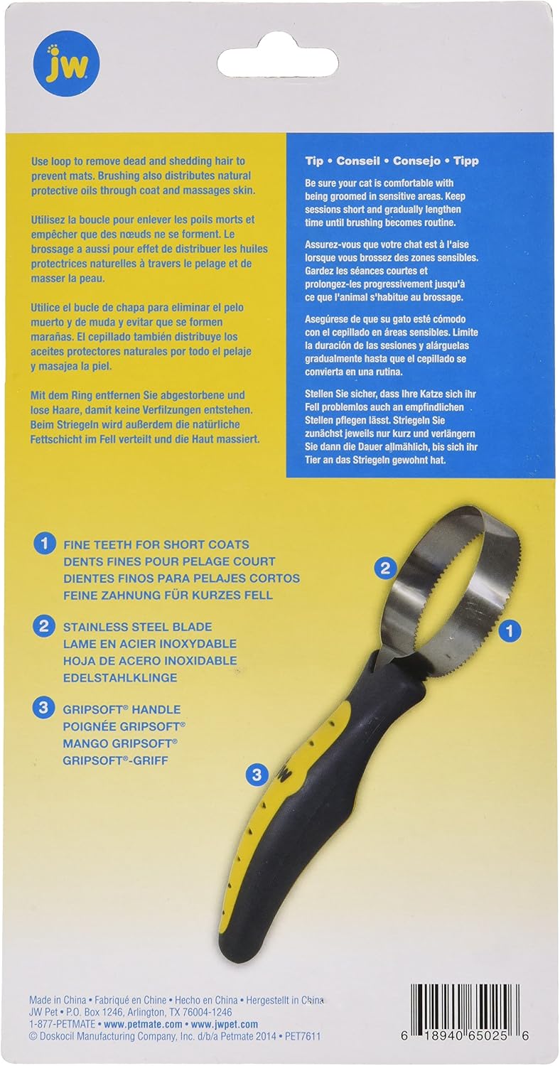 Ergonomic non-slip rubber handle of the JW Pet cat grooming tool