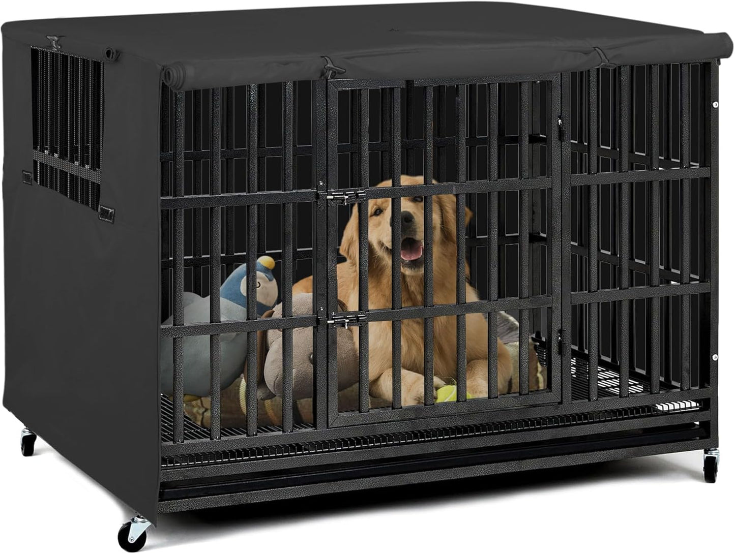 Explore Land Dog Crate Cover Heavy Duty Polyester Pet Kennel Sunshade Universal Fit for 42 inches Wire Cage (Black) - Image 15