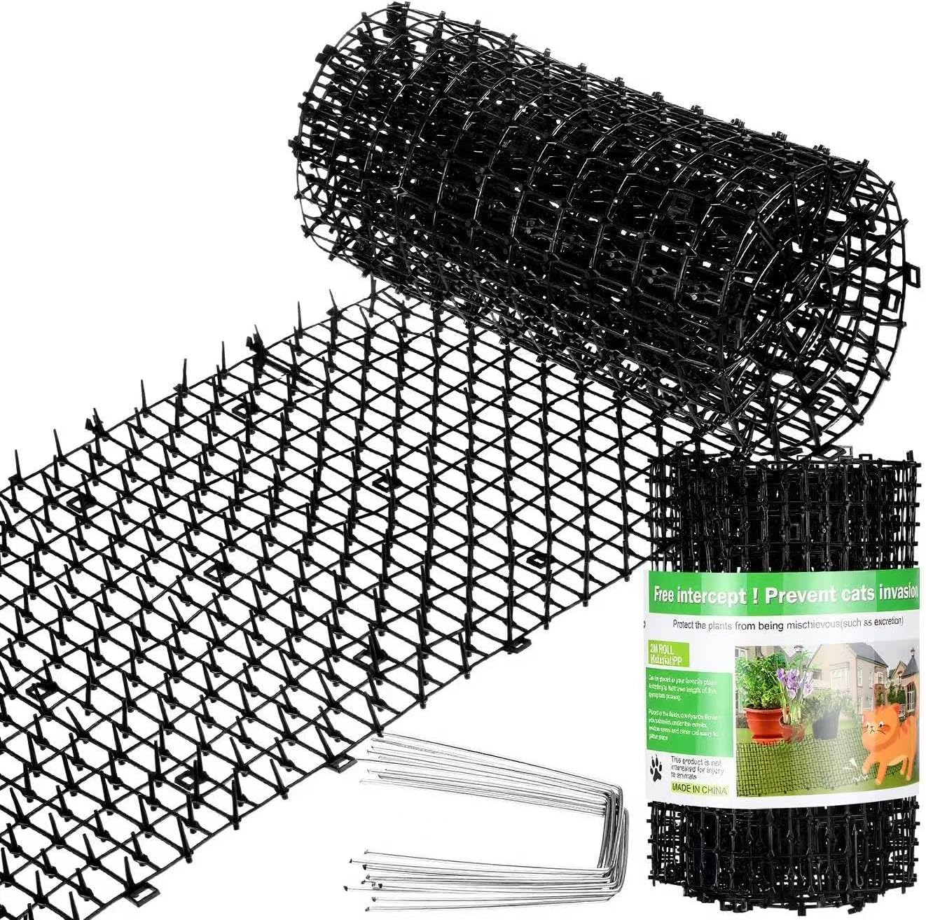 Sanwuta 2 Pcs 26.3 ft Cat Spike Mat Outdoor Cat Deterrent Mat with Spikes Prickle Strips Indoor Dog Digging Deterrent Anti Network Spikes with 10 Staples for Garden Fence(Brown) - Image 9