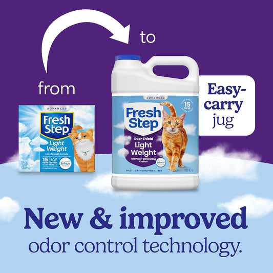 Two 11.5 pound jugs of Fresh Step cat litter packaging