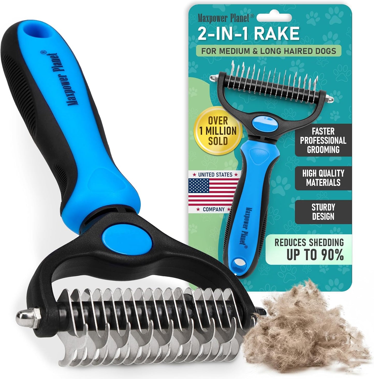 Maxpower Planet Hair Brush - Double Sided Shedding, Dematting Undercoat Rake for Dogs and Cats - Extra Wide Dog Grooming Brush, Reduce Shedding by 95%, Turquoise - Image 15