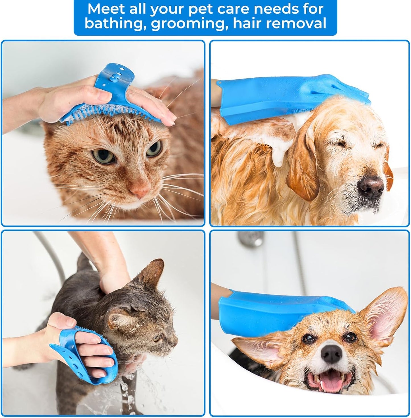 Reusable premium pet grooming gloves and scrubber set package contents view