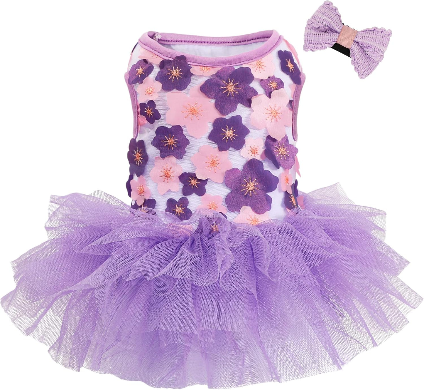 Dog Dress, Fashion Puppy Tutu Princess Dresses for Small Dogs Girl, Sweet Skirt with Dog Bowknot Clips, Spring Dog Cat Clothes Pet Apparel (Denim Princess Dress, XX-Small) - Image 10