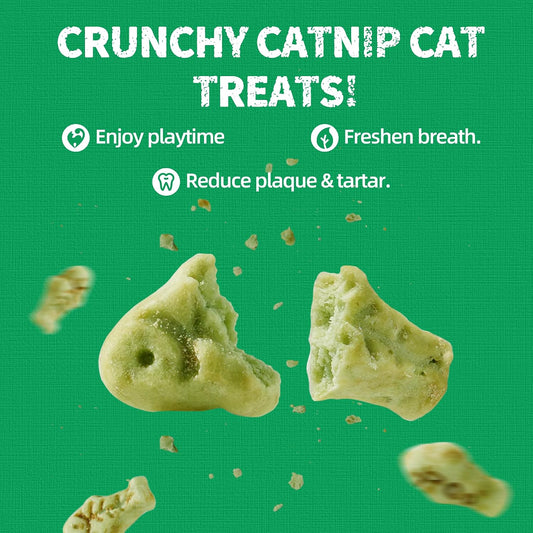 Back of Just Try catnip biscuits pack showing natural ingredients and feeding guidelines.