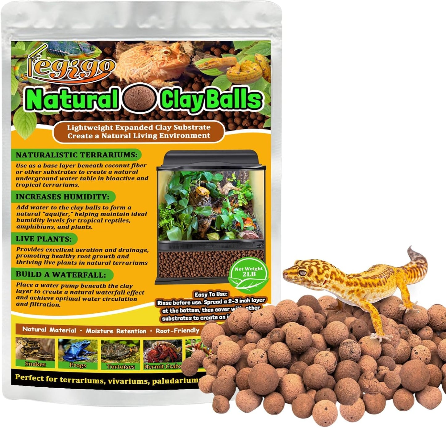 Legigo 10LBS Leca Balls Terrarium Substrate for Reptiles, Organic Lightweight Clay Pebbles Drainage Layer Substrate for Bioactive Terrarium, Expanded Clay Balls Hydro Balls for Reptiles Tank, Plants - Image 9