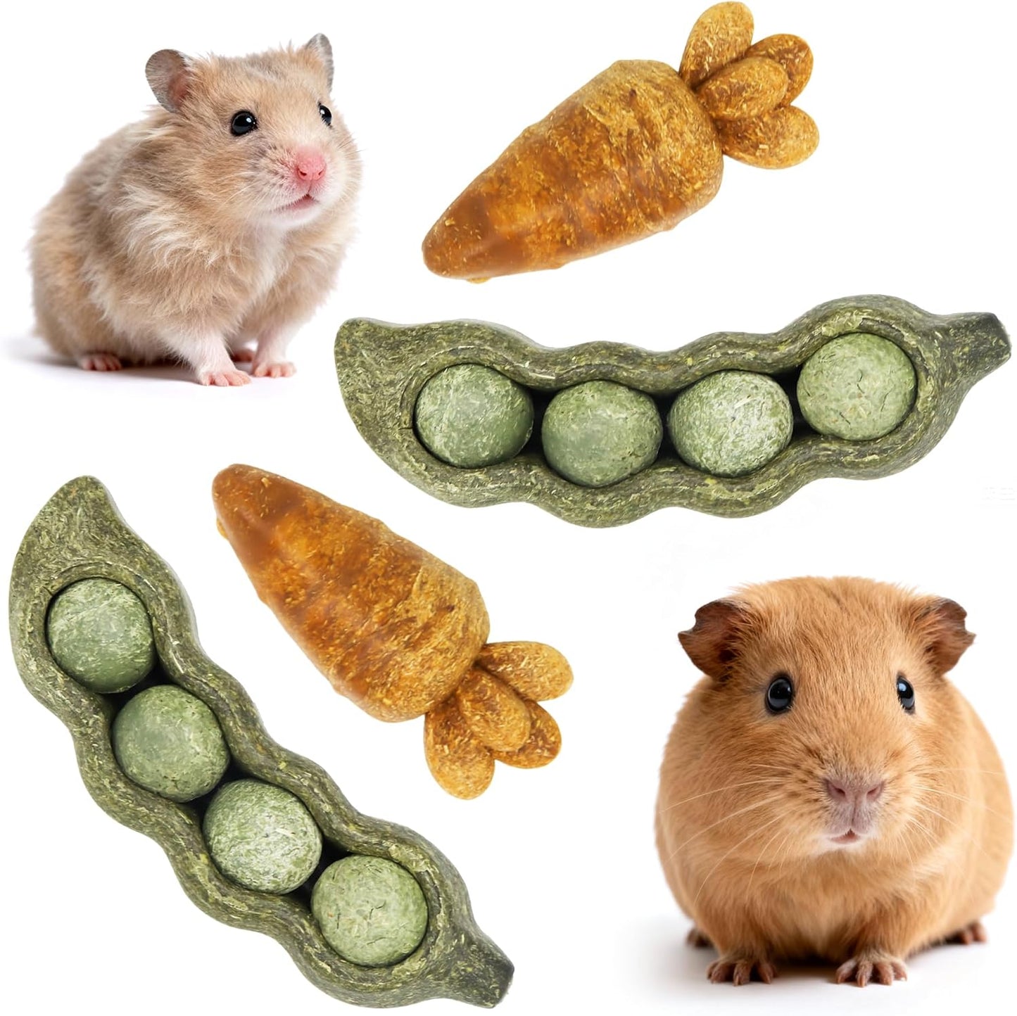 TEEWY Guinea Pig Toys, Prevent Teeth Overgrowth, Natural Vegetables and Timothy Grass, Hamster Chew Toys, Guinea Pig Chew Toys, Chinchilla Toys, 3PCS, Peapod-Shaped - Image 9