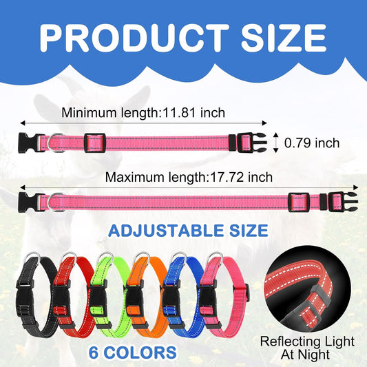 Close-up of the adjustable nylon sheep collar highlighting the integrated reflective safety strip and quick-release buckle.