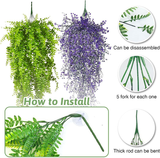 PINVNBY artificial reptile plant vines inside a glass terrarium