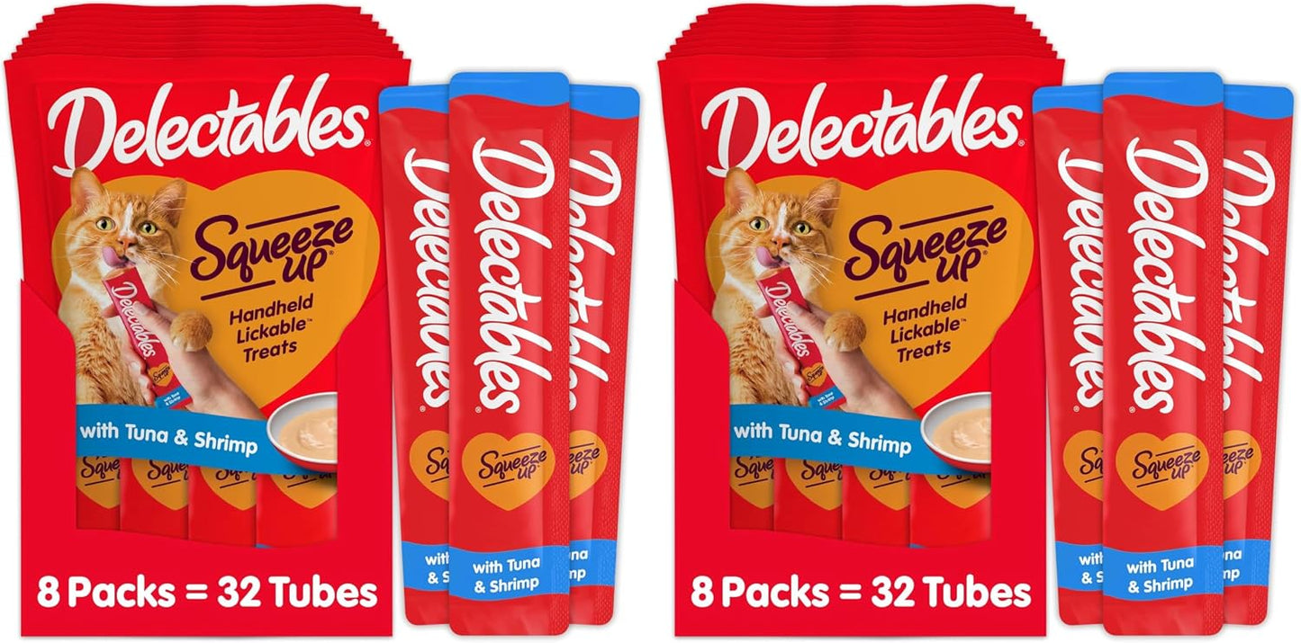 Delectables Squeeze Up Creamy Squeezable Puree, Lickable Wet Cat Treats, Grain Free, No Added Fillers, No By-Products, No Added Preservatives, 0.5 Ounces Tuna & Shrimp, 32 Tubes Total - Image 11