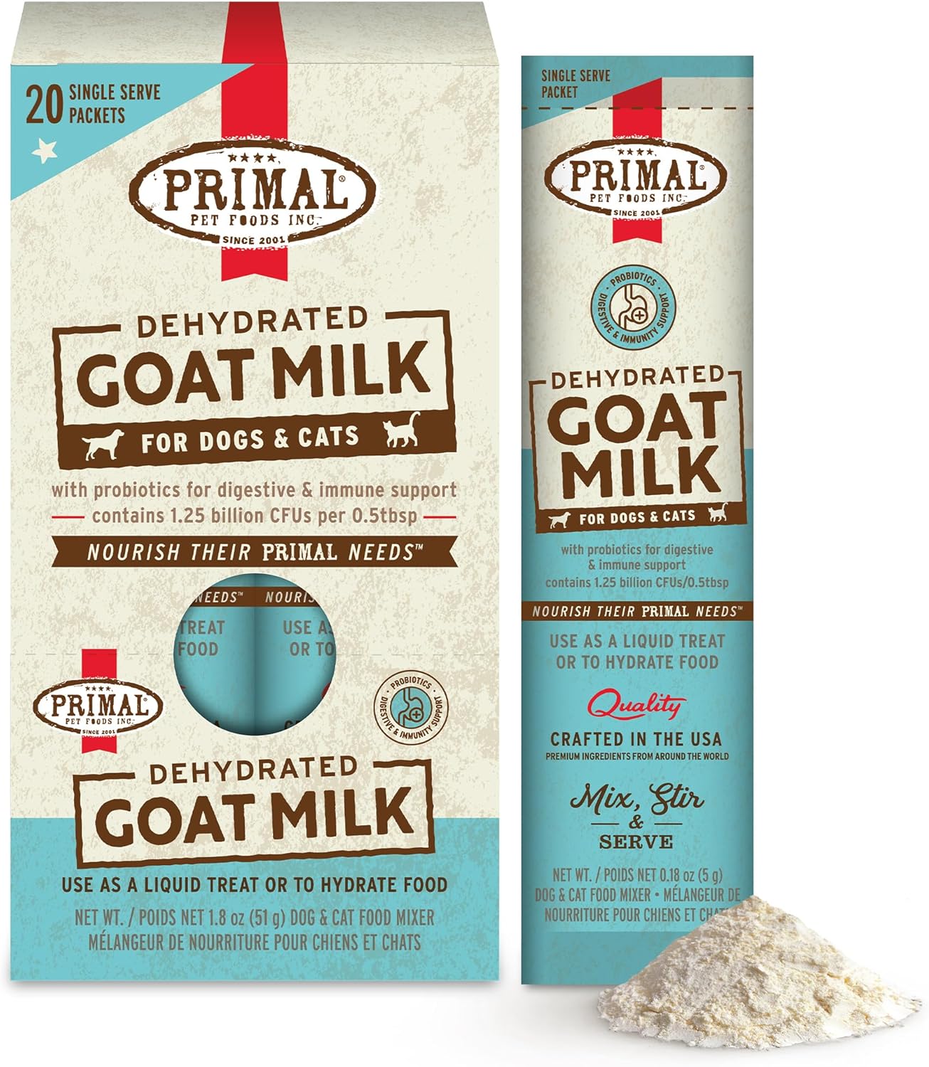 Primal Goat Milk Powder for Dogs and Cats, Shelf Stable Food Topper with Probiotics for Digestion, Hydration, and Immune Support, Original Recipe 5.2oz Pouch (Pack of 2) - Image 11