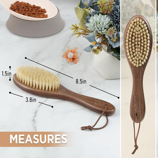 Takavu soft pet grooming brush showing the premium wood grain texture and ergonomic shape