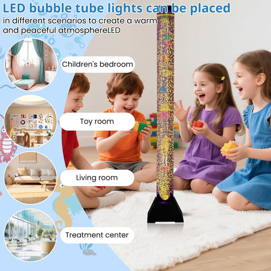 Close up of artificial fish swimming in the color changing water tower lamp