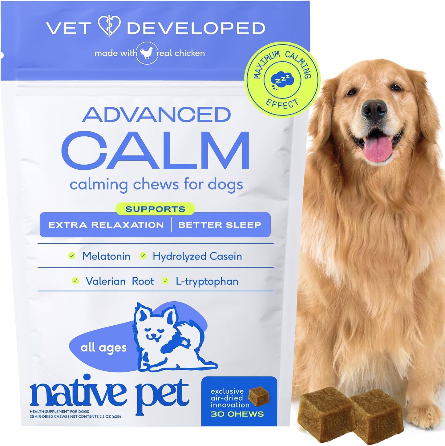 Native Pet Calming Chews for Dogs - Promotes Calming Effect, Supports Emotional Balance & Reduces Hyperactivity - Hemp Seed, Melatonin for Dogs, L-Theanine & Casein - Air-Dried 30 Chews - Image 15