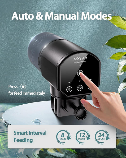 Aoyar battery operated fish feeding timer settings page close up